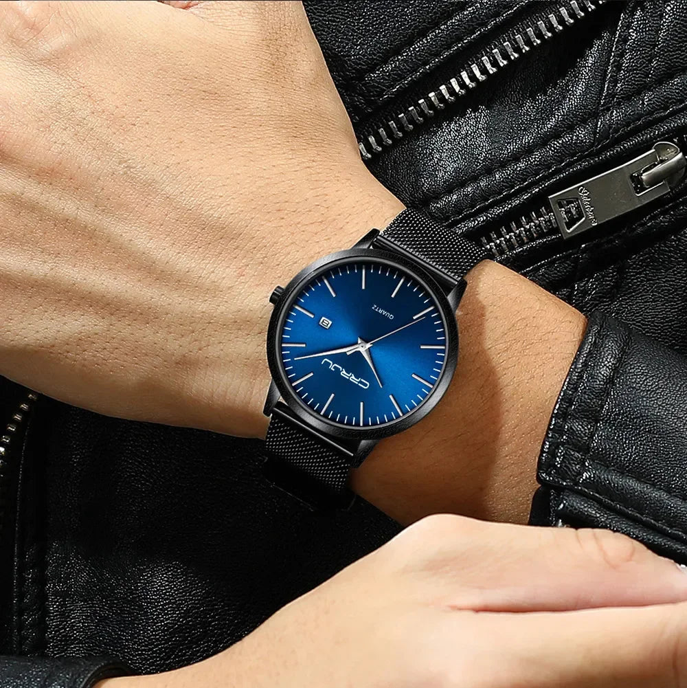 Montre Homme Acier 40mm Ultra-Slim 7mm Maille Métallique – Automatique Minimaliste Classique