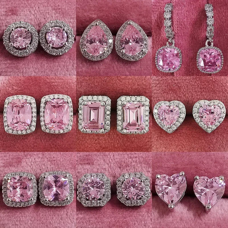 Ohrringe Zirkonia Rosa Koreanisches Silber 2026 – Ohrstecker Luxus Mode Schmuck Geschenk Frau