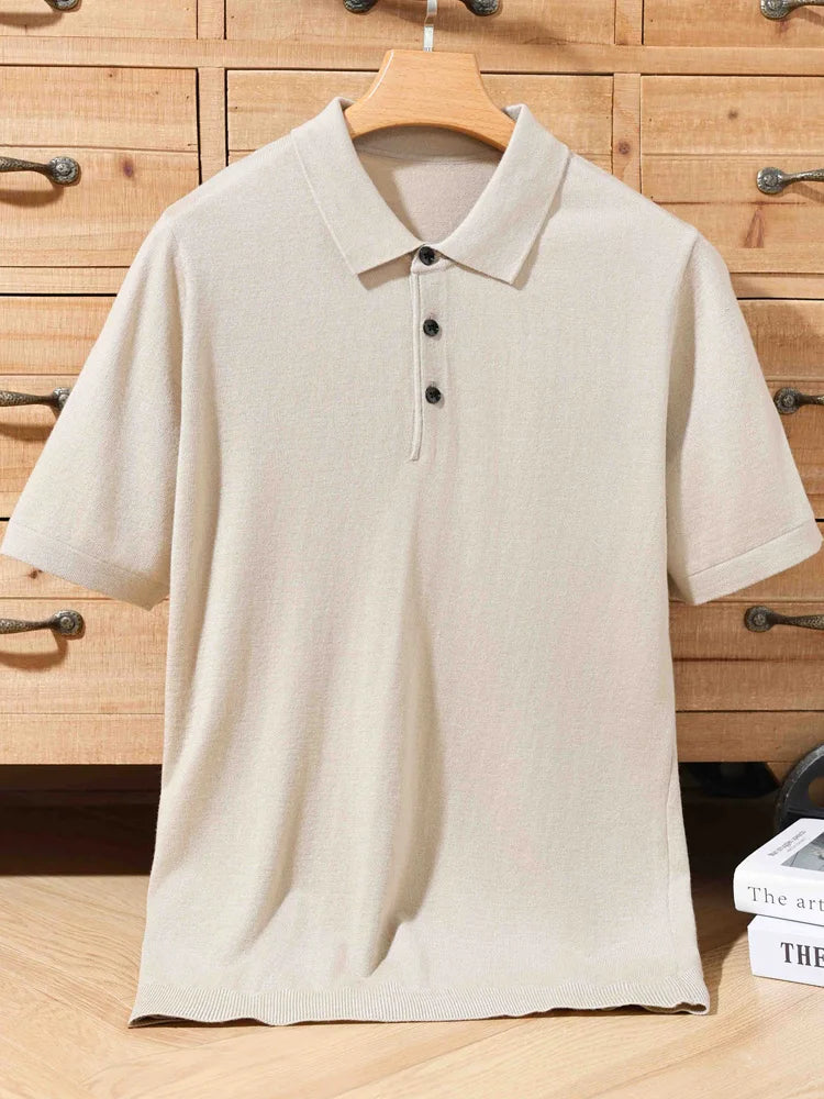 Pull Polo Homme 100% Laine Mérinos – Col Lapierre Manches Courtes Tricoté Loose Été Grande Taille | Mode Homme Premium