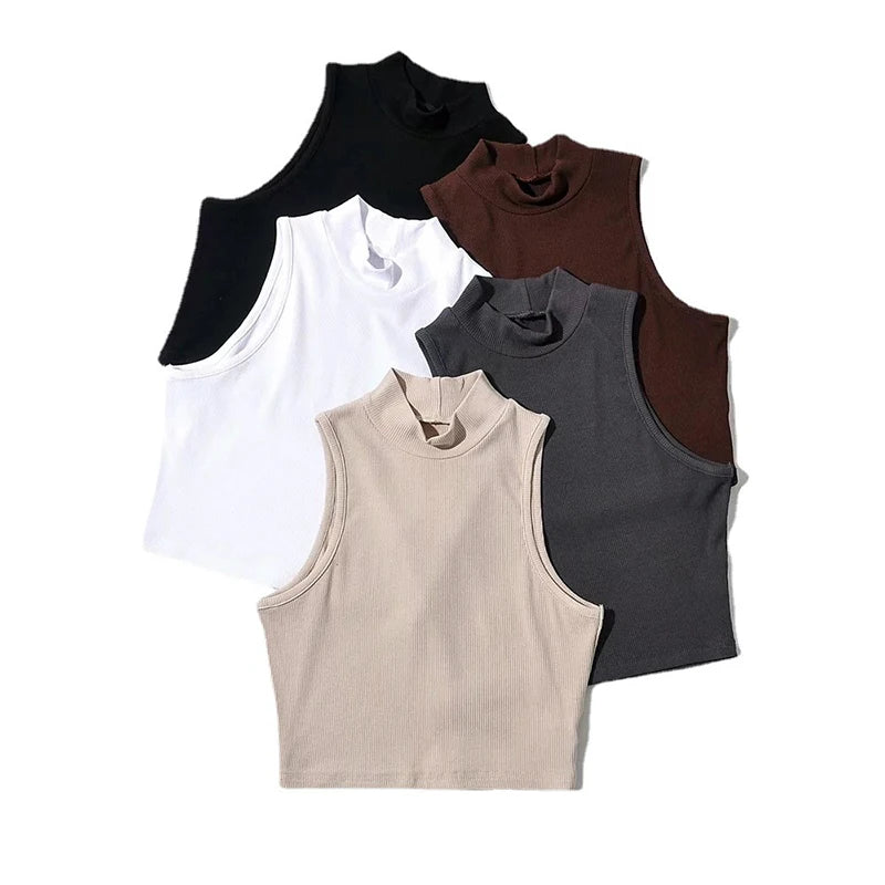 Crop Top Femme Noir Col Haut Sans Manches Débardeur Respirant Confortable Été – Haut Court Fashion Basique Chic | Mode