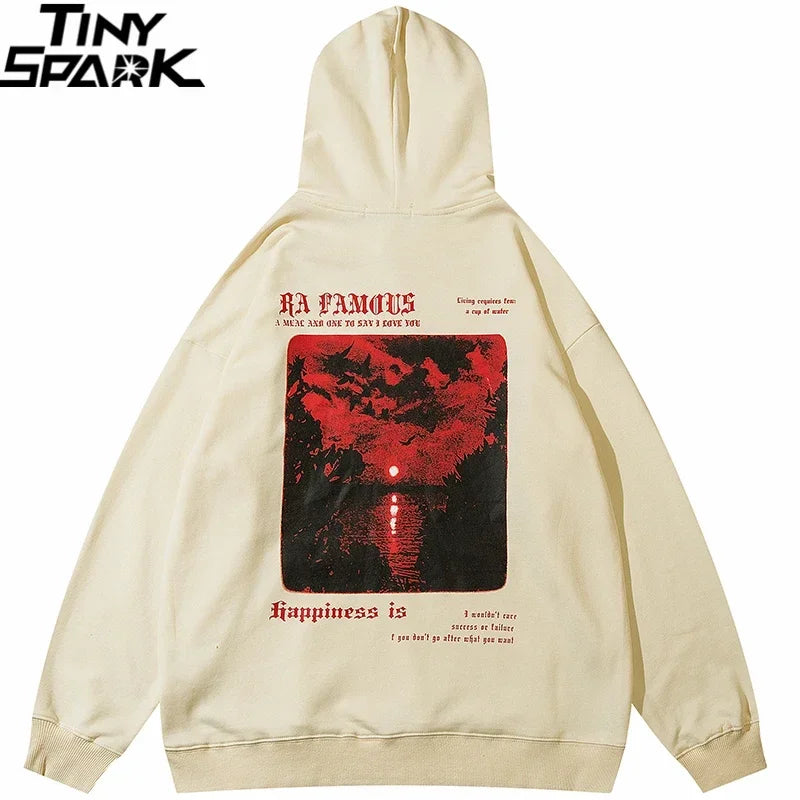 Sweat Homme Hip Hop Oversize Sunset Graphic – Hoodie Coton Harajuku Rétro Streetwear 2025