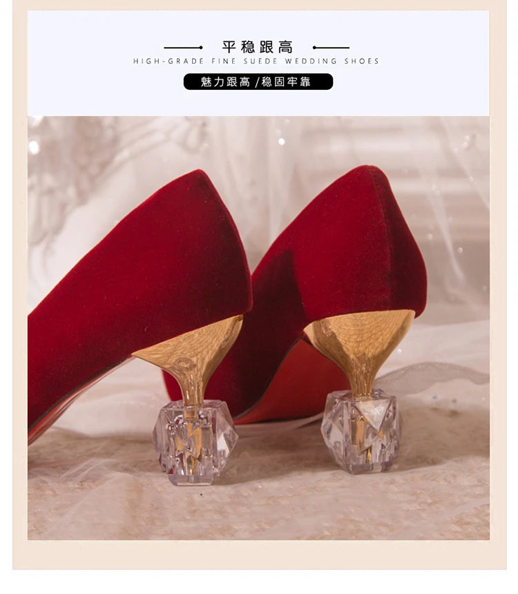 Chaussures Mariée Perle Talon Épais Bout Pointu – Xiuhe Robe Mariage Confortables