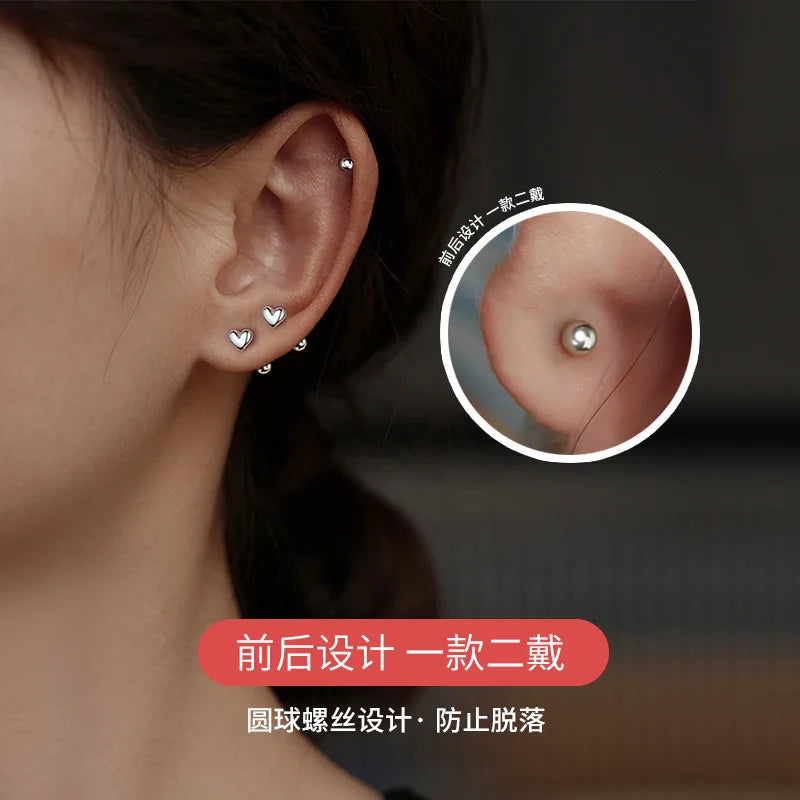 Puces Oreilles Vis Amour Style Coréen Argenté – Bijou Tendance Femme, Étudiante & Ado | Cadeau Mode K-Fashion