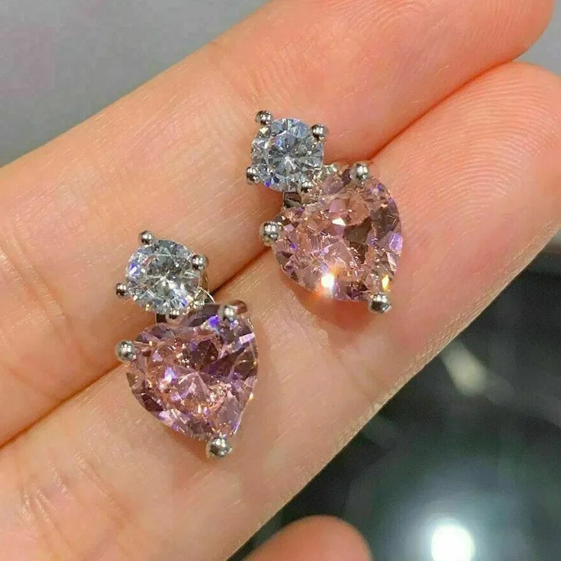 Ohrringe Zirkonia Rosa Koreanisches Silber 2026 – Ohrstecker Luxus Mode Schmuck Geschenk Frau