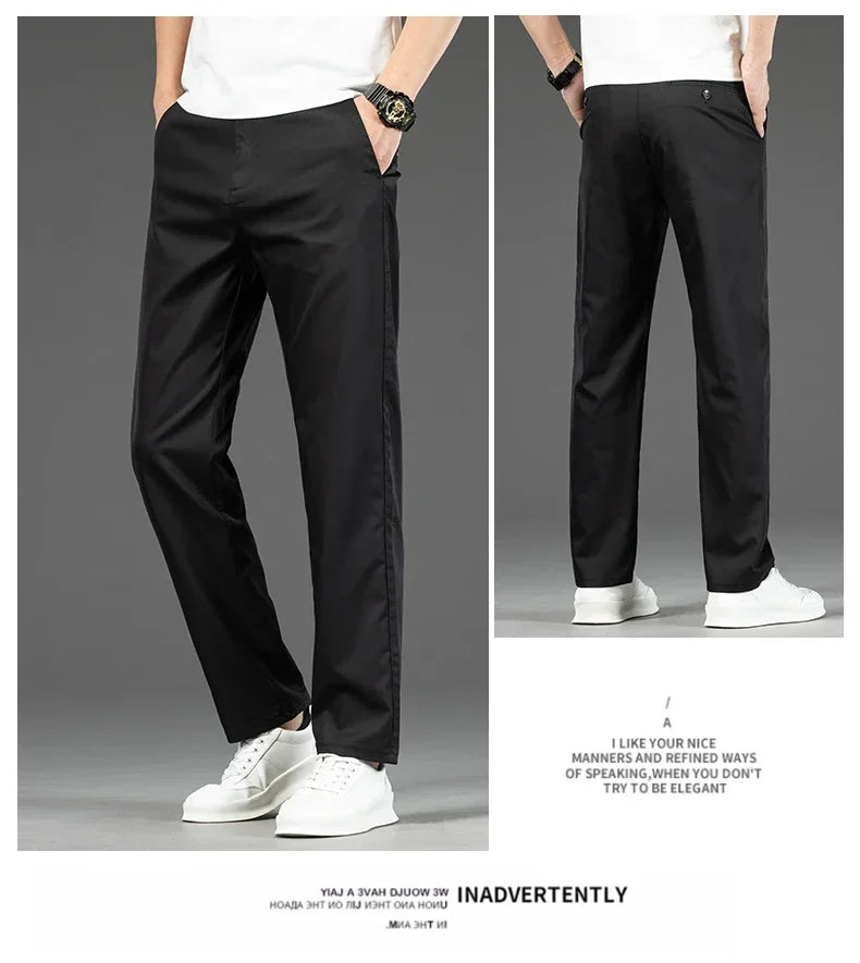 Pantalon Homme Bambou Été Slim Stretch – Léger Business Casual Formel Droit | Noir Gris Kaki | Mode Homme Premium