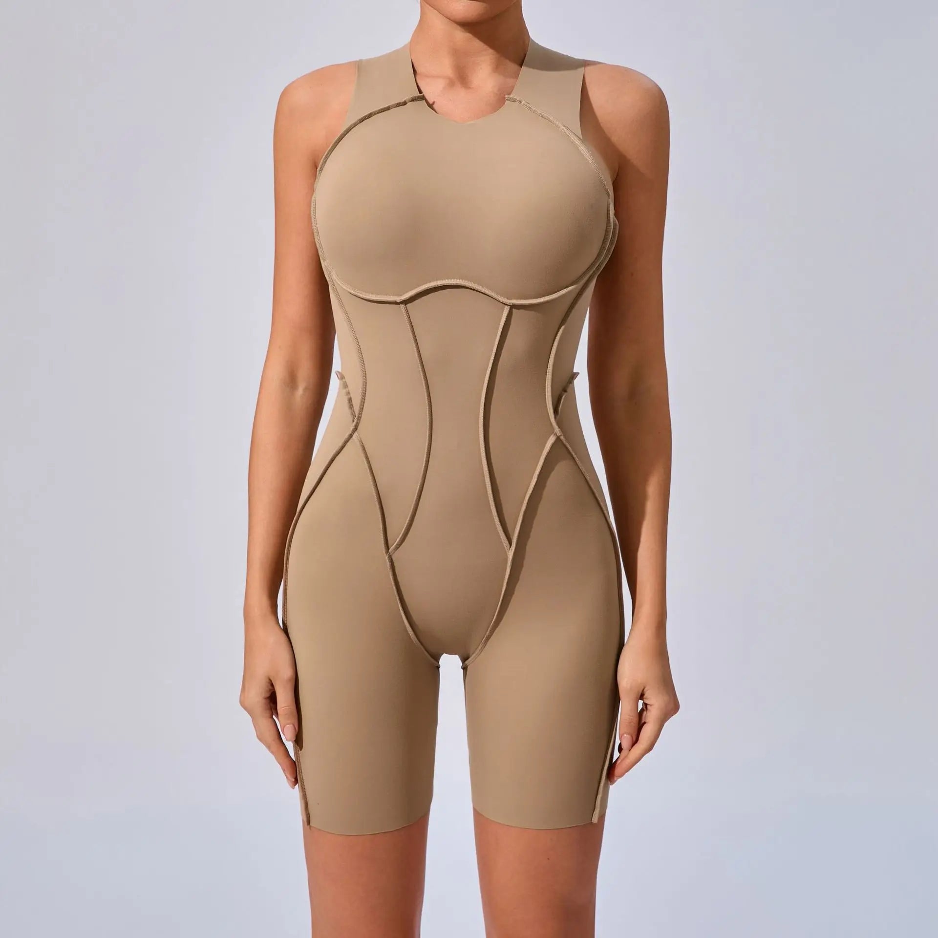 Bodysuit Yoga Push-Up Rembourré Bicolore - Combinaison Short V Butt Gainante Gym & Fitness Femme