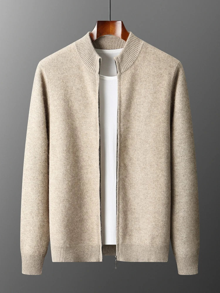 Cardigan Homme 100% Laine Mérinos Zippé Cachemire Épais Smart Casual Automne Hiver Chaud Confortable Tricoté Premium – Pull Zippé Luxe Laine Véritable | Mode Homme Luxe Premium
