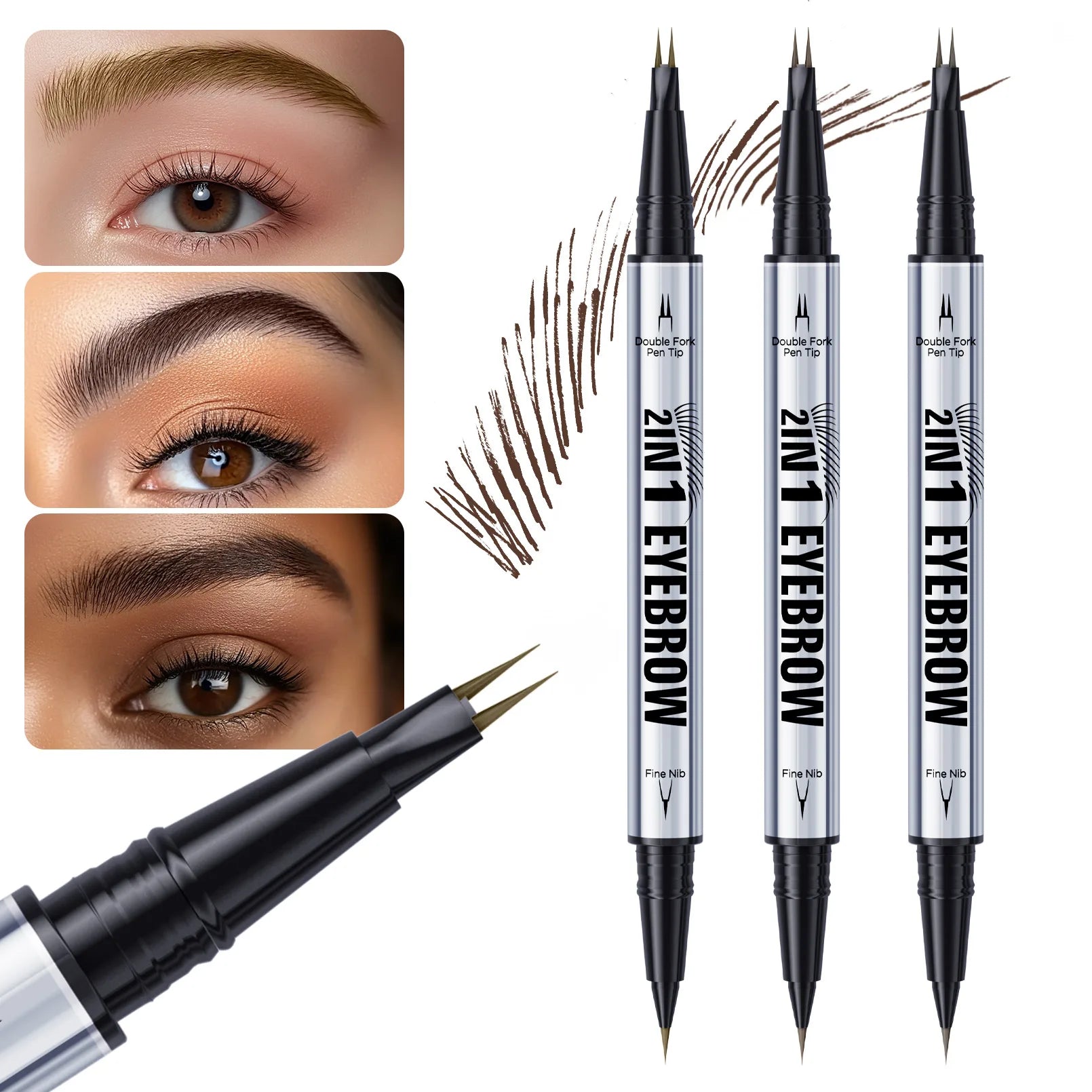 Crayon Sourcils Double Embout Waterproof – Liquide Courbé 2-en-1 Fourchette & Pinceau Précis | Maquillage Sourcils Longue Tenue