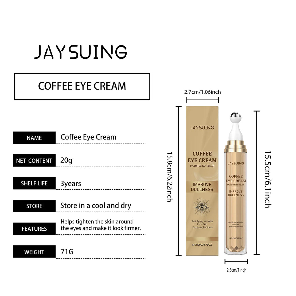 Crème Contour des Yeux Caféine – Anti-Cernes Poches Ridules Liftant Roller Massage