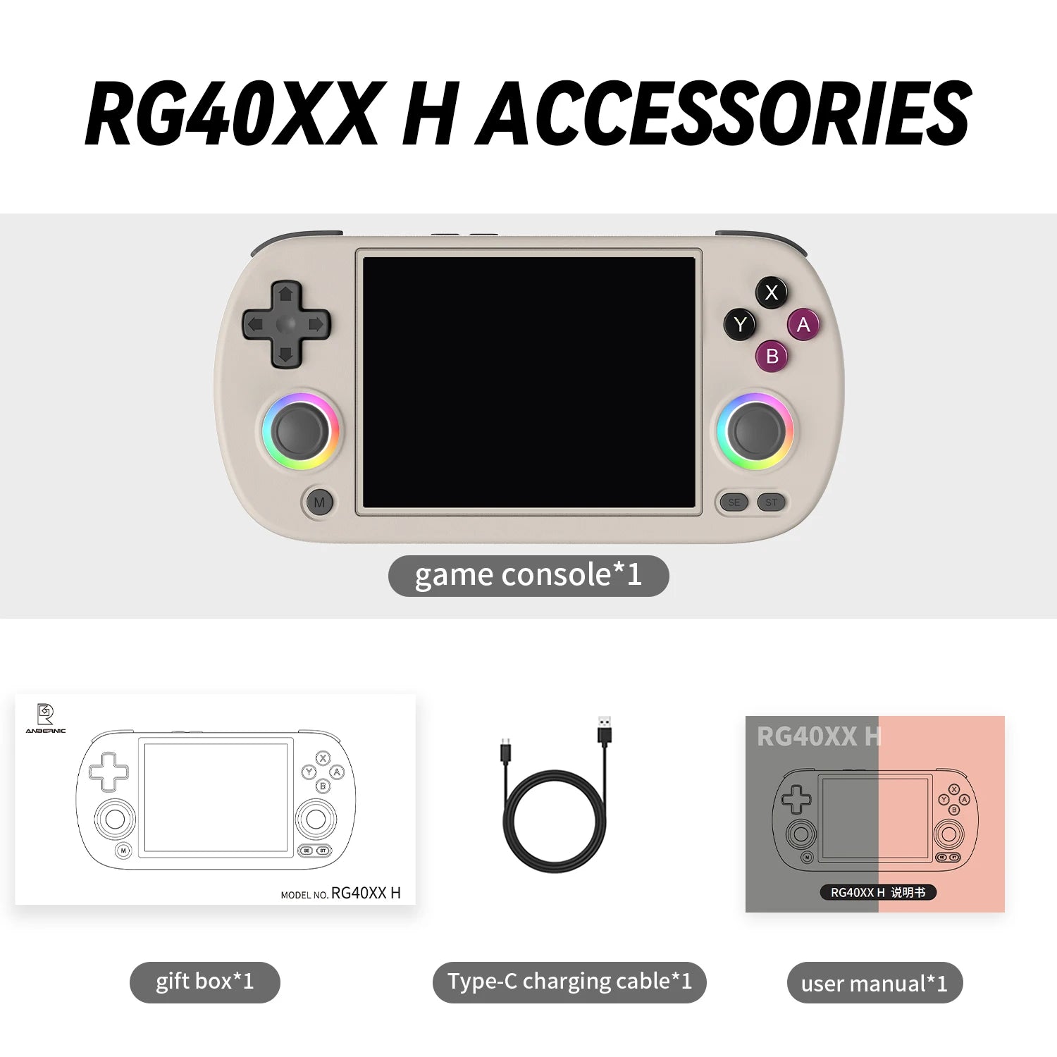 Anbernic RG40XXH Console Gaming Rétro Portable 4.0" – 64G, 5000+ Jeux Préchargés, Système Linux 64-bit | Emulateur Retrogaming