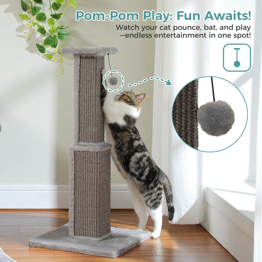 Grand Griffoir Chat Sisal Tressé – Balle Suspendue, Haute Colonne, Jouet & Grattoir pour Chats d'Intérieur Adultes