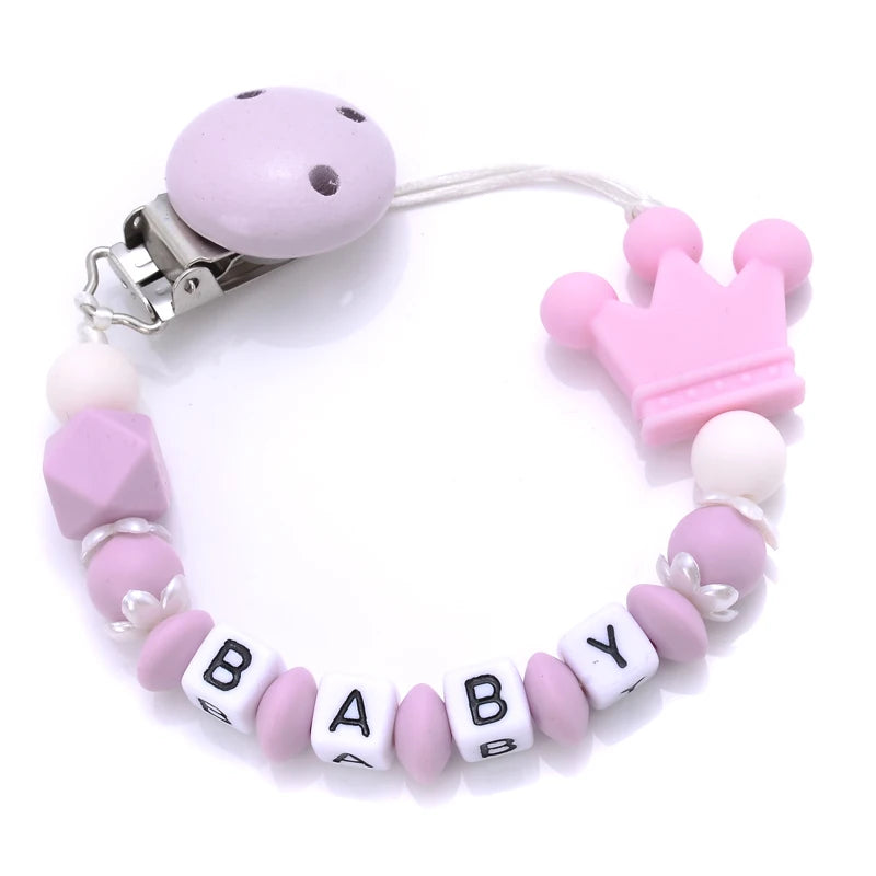 Attache-Tétine Couronne Bébé Silicone Fait Main – Chaîne Anneau de Dentition Toddler