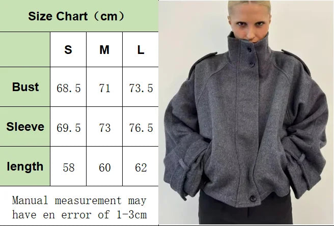 Manteau Court Laine Femme Vintage Ample Col Montant – Overcoat Chaud Casual | High Street | FSMG