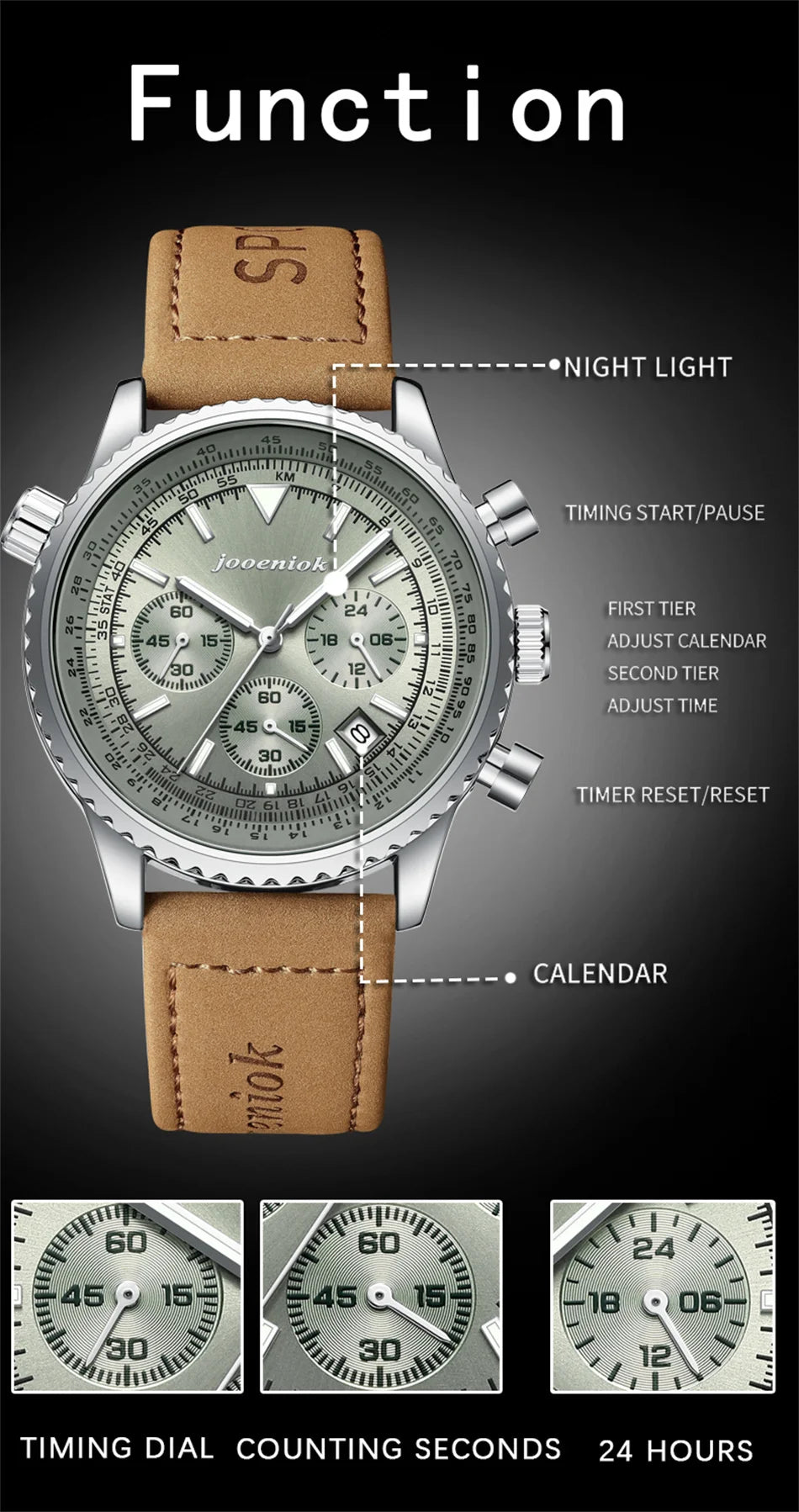 Montre Homme Luxe Chronographe Quartz Cuir – Sport Étanche Lumineux Date Fashion 2025