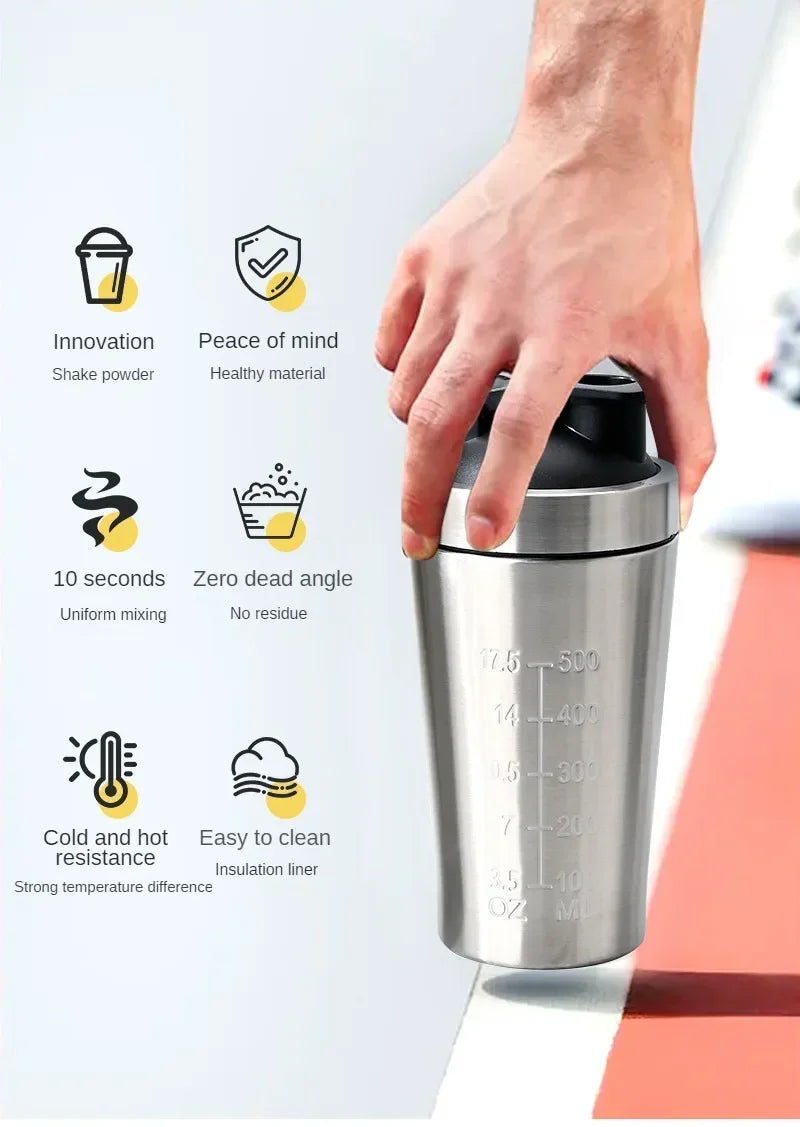 Shaker Protéiné Inox Sport Portable – Bouteille Nutrition Fitness & Musculation | Étanche & Sans BPA | Gym & Workout