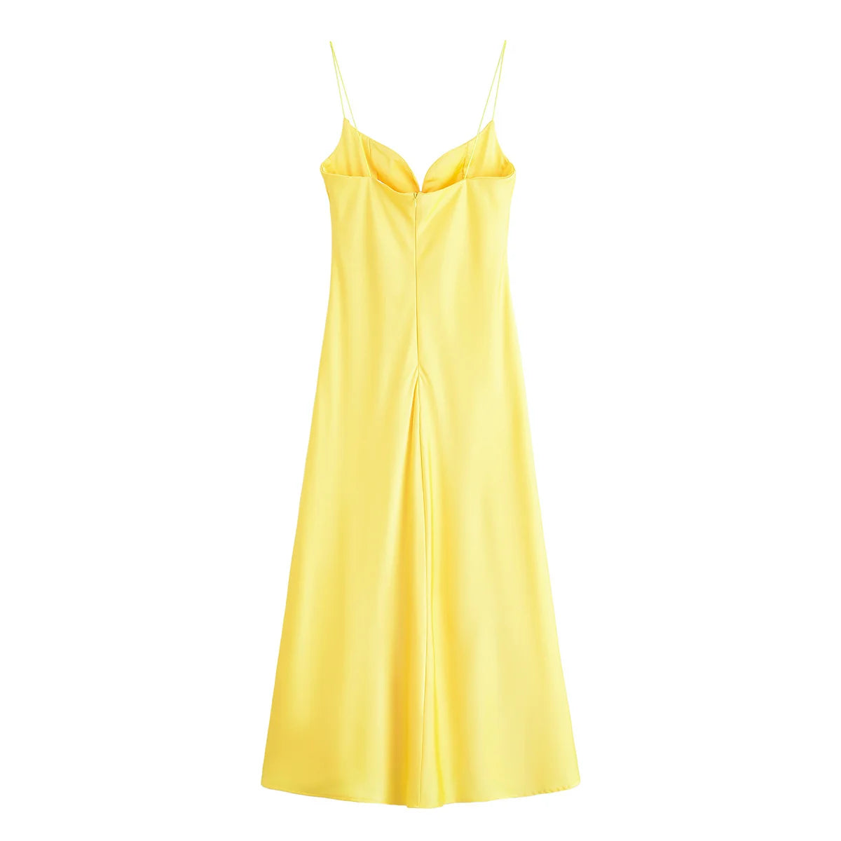 Robe Longue Femme Satin Rouge Col V Bretelles Sans Manches – Fermeture Dos Zip Élégante | HH Été 2025