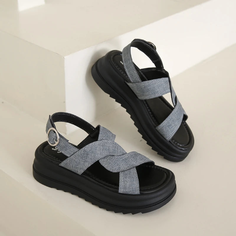 Sandales Romaines Baotou Talon Épais Femme 2025 – Boucle Respirantes Anti-Glisse