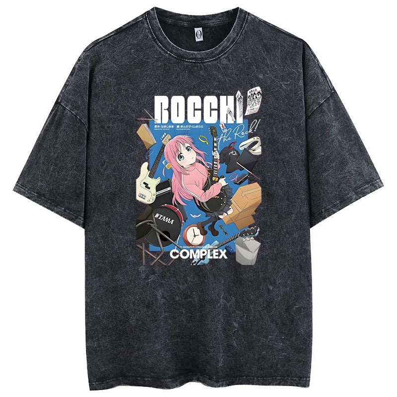 T-Shirt Homme Oversize Bocchi The Rock Anime Manga Imprimé Coton Lavé Col Rond – Fan Art Musique Streetwear | Mode Homme Otaku