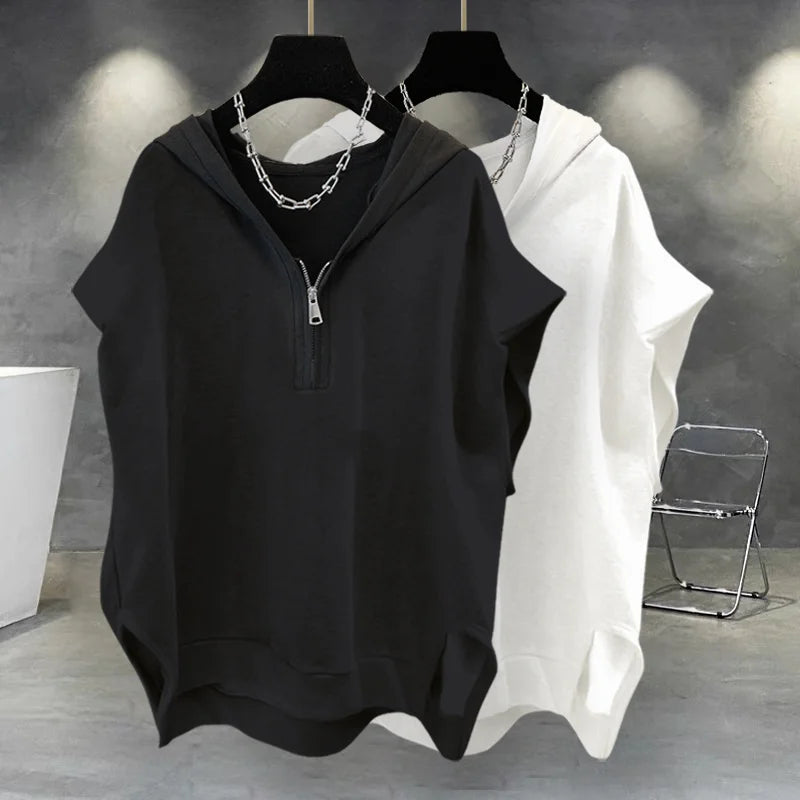 Débardeur Homme Zippé À Capuche Sans Manches Korean Fashion Y2K Streetwear Casual Hip Hop Été Tendance Confortable – Vest Zippé Premium Urban | Mode Homme Streetwear Premium