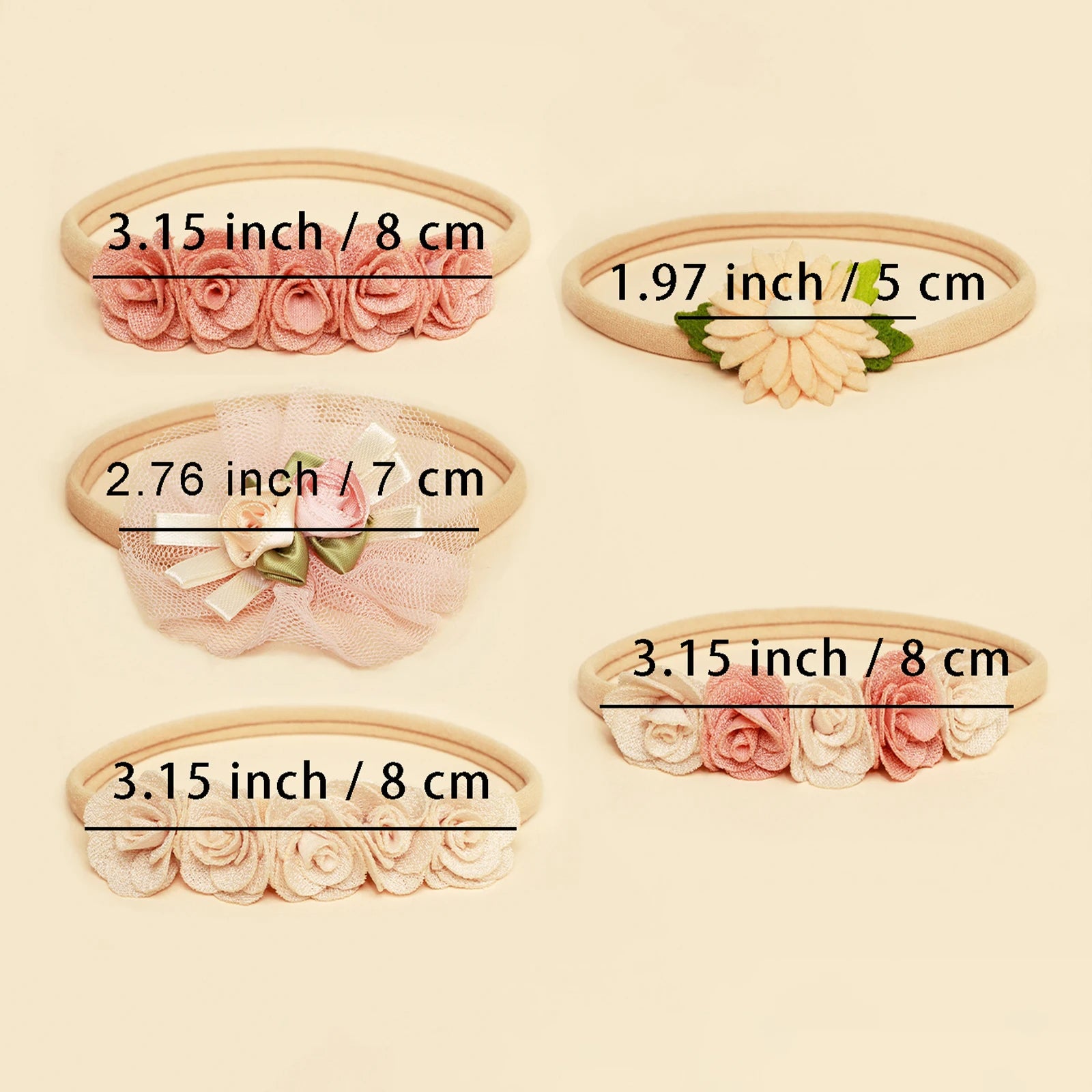 Lot 5 Bandeaux Fleurs Dentelle Rose Bébé Fille – Accessoires Cheveux Nouveau-Né Photo Mignons