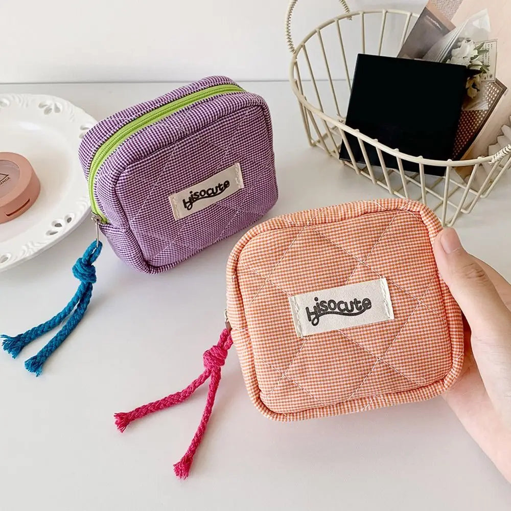 Mini Pochette Vichy Zippée – Trousse Cosmétique Porte-Monnaie Serviettes Hygiéniques Organiseur Cadeau
