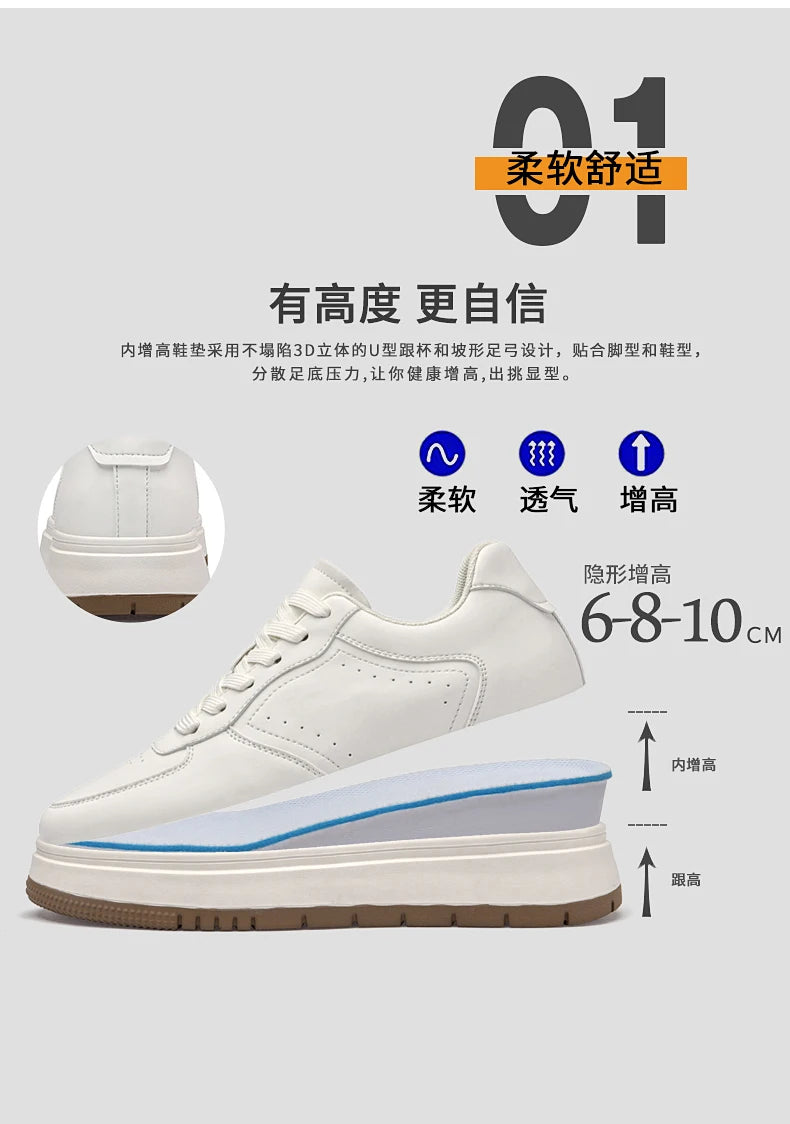 Chaussures Rehaussantes Homme 10/8/6CM Invisibles – Sport Blanches Grande Taille 37-44