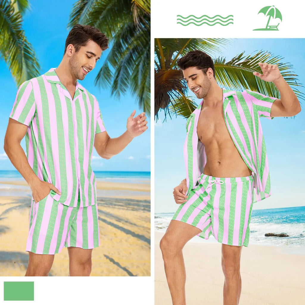 Ensemble 2 Pièces Homme Chemise Hawaïenne Manches Courtes + Short À Cordon Été Vacances Resort | Set Hawaii Premium