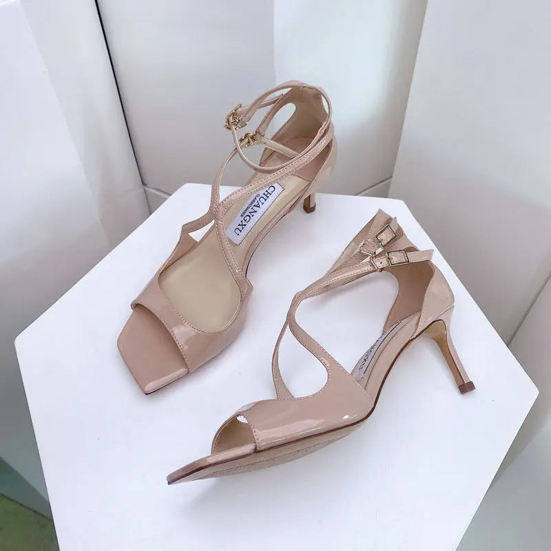 Sandales Gladiateur Sequins Luxe Femme 2025 – Bout Carré Hollow Talon Haut Designer