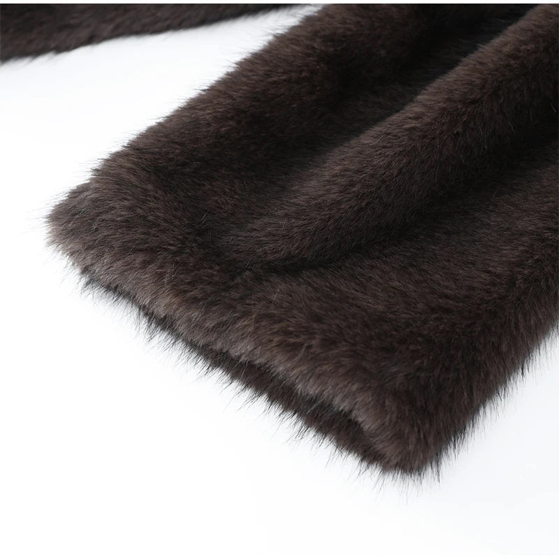 Manteau Femme Mi-Long Fausse Fourrure Col Revers Boutons Cachés Ample Élégant – Overcoat Bureau Chic | Hiver
