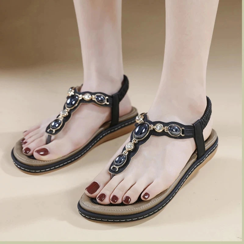 Sandales Bohème Plage Femme Flats 2025 – Casual Loisirs Grande Taille 36-42