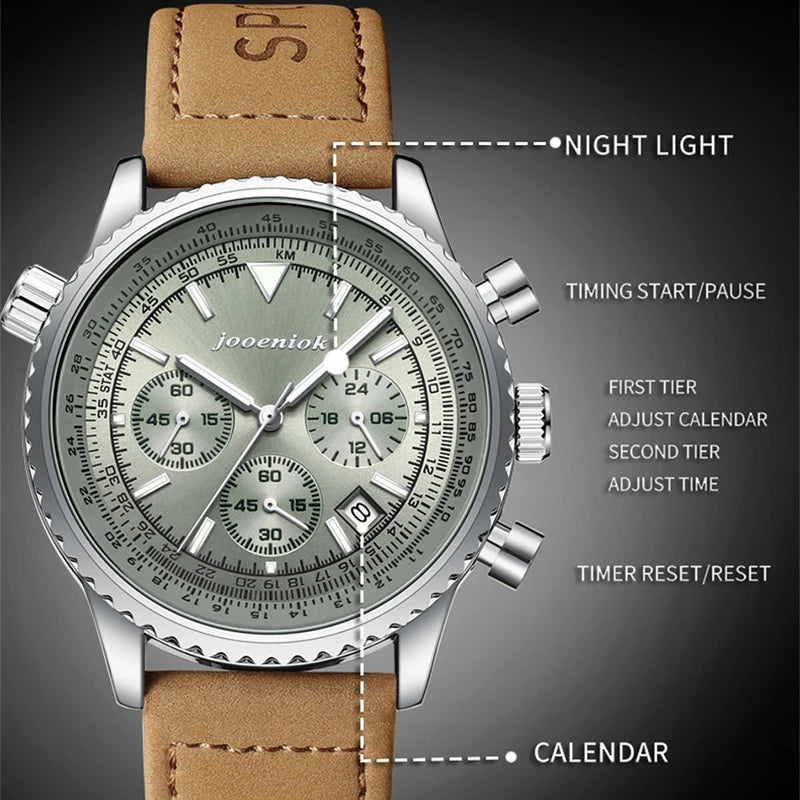 Montre Homme Luxe Chronographe Quartz Cuir – Sport Étanche Lumineux Date Fashion 2025