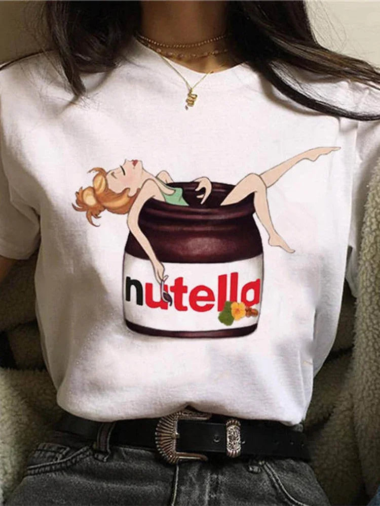 T-Shirt Femme Imprimé Nutella Kawaii Harajuku 90s – Style Coréen Cartoon Cute | Streetwear Été