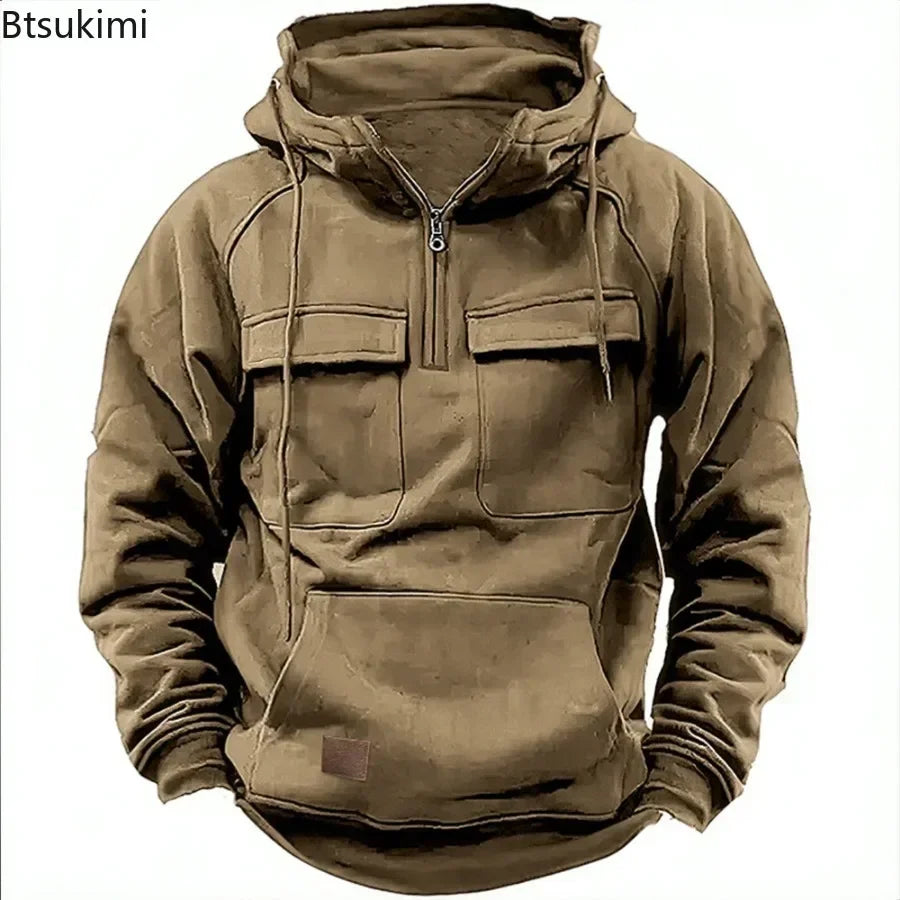 Sweat Tactique Homme Half-Zip Grande Poche – Cargo Pullover Outdoor, Gym & Fitness 2026 | Coupe Ample & Respirant