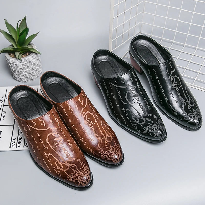 Mules Homme British Style Pointed Leather Rehaussantes – Dress Casual Cérémonial Été