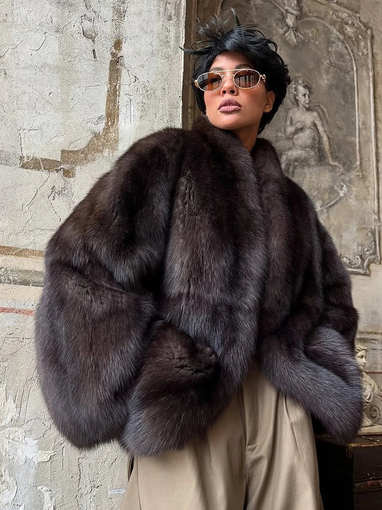Manteau Femme Mi-Long Fausse Fourrure Col Revers Boutons Cachés Ample Élégant – Overcoat Bureau Chic | Hiver