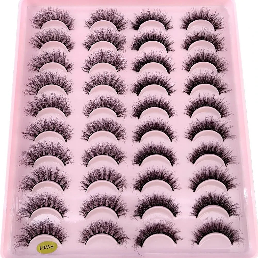 Lot 20 Paires Faux Cils Naturels 3D Vison – Extension Cils Longue Tenue | Maquillage Regard Envoûtant