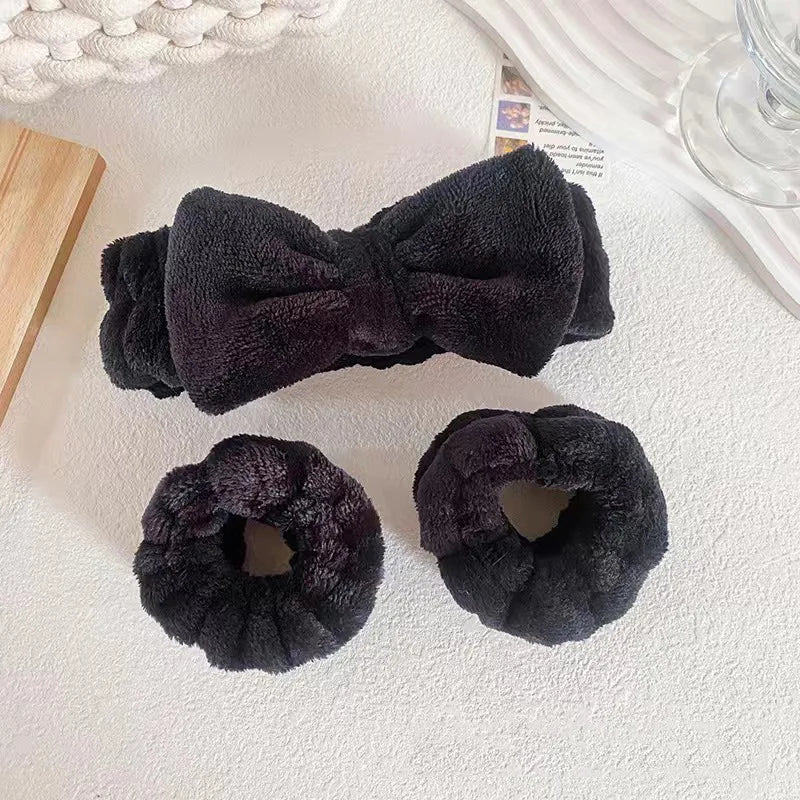 Stirnband & Wasch-Armbänder Set für die Gesichtsreinigung – Rosa Spa-Schleife
