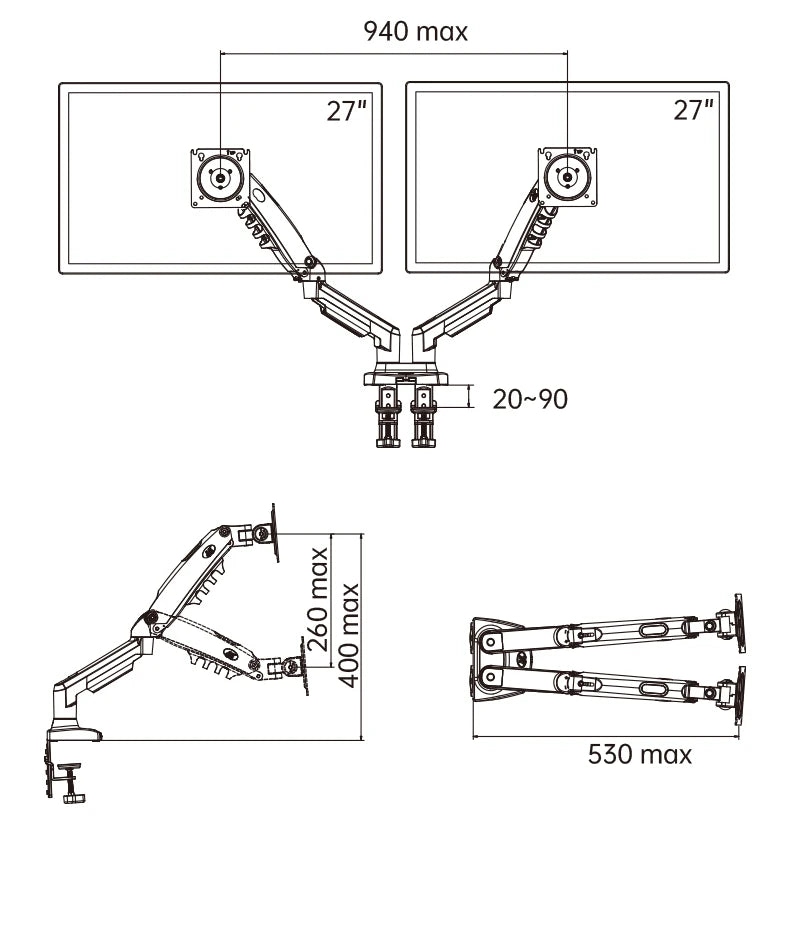 Support Double Écran NB A5C F160 – Bras Articulé à Ressort 10''-27'' | 360° Rotatif Bureau 2-9kg