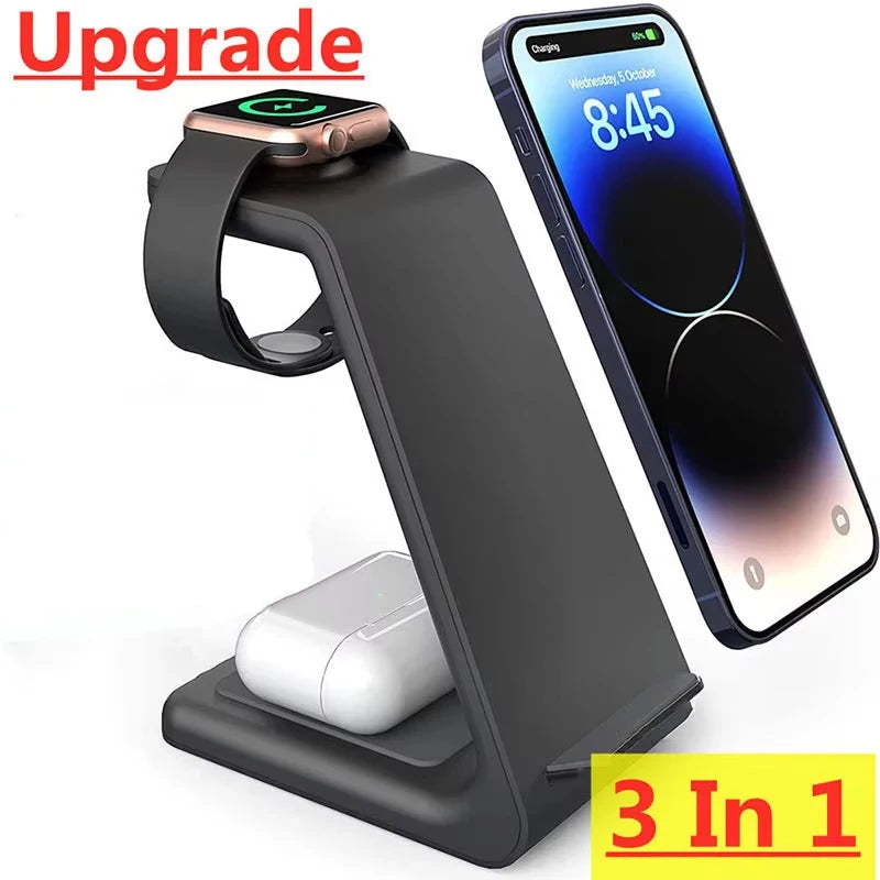 Chargeur 3-en-1 Stand Charge Rapide – iPhone 17-12 Apple Watch 6-8 iWatch AirPods Pro