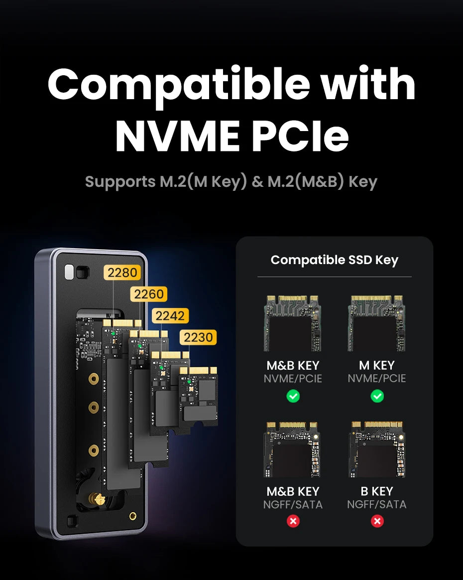 UGREEN Boitier SSD NVMe 40Gbps – Adaptateur M.2 vers USB4.0 | Refroidissement Intégré Aluminium PCIE
