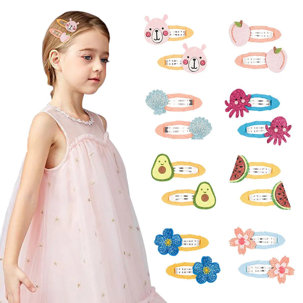 Lot 2 Barrettes Fille Bébé Motifs Adorables – Pinces Cheveux Enfant Animal Fruit Fleur Lapin Kitty
