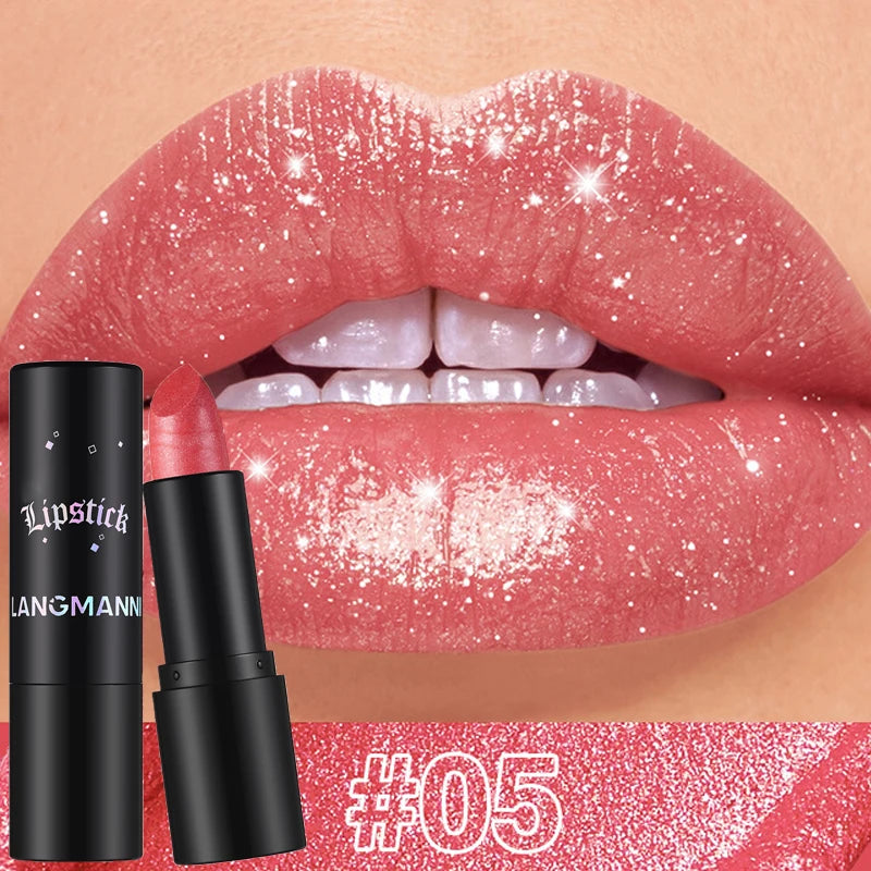 Rouge à Lèvres Métallique Nacré 7 Couleurs – Waterproof Longue Tenue | Diamant Brillant