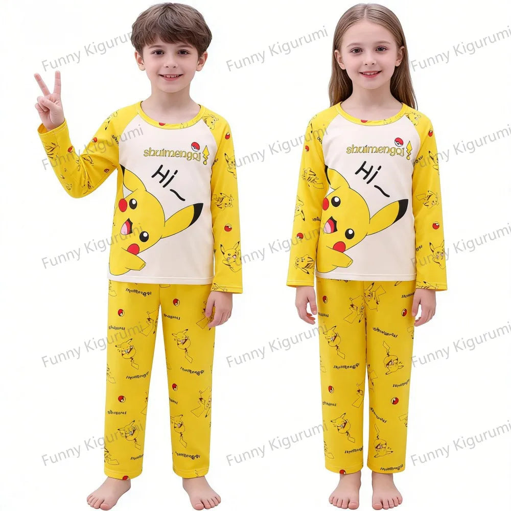 Pyjama Enfant Cartoon Pikachu – Ensemble 2 Pièces Manches Longues Garçon Fille 3-13 Ans
