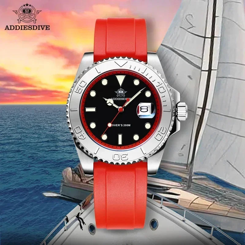 Montre Homme ADDIESDIVE AD2040 Quartz Plongée 41mm – Super Lumineuse 200M Caoutchouc Calendrier