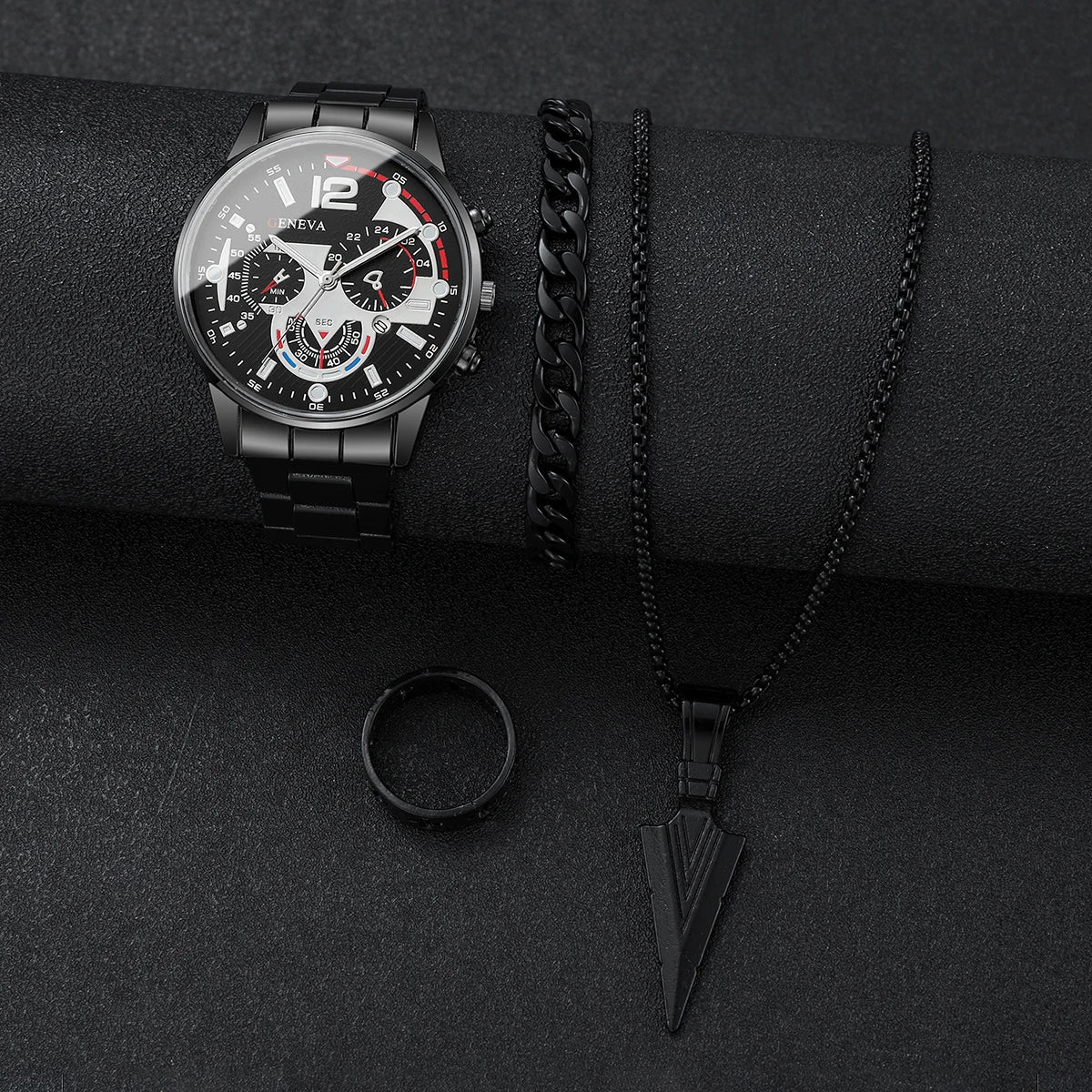4PCS/Set Fashion Men Business Watches Casual Quartz Watch With Calendar Jewelry Set for Mens Clock Reloj Hombre（Without Box）