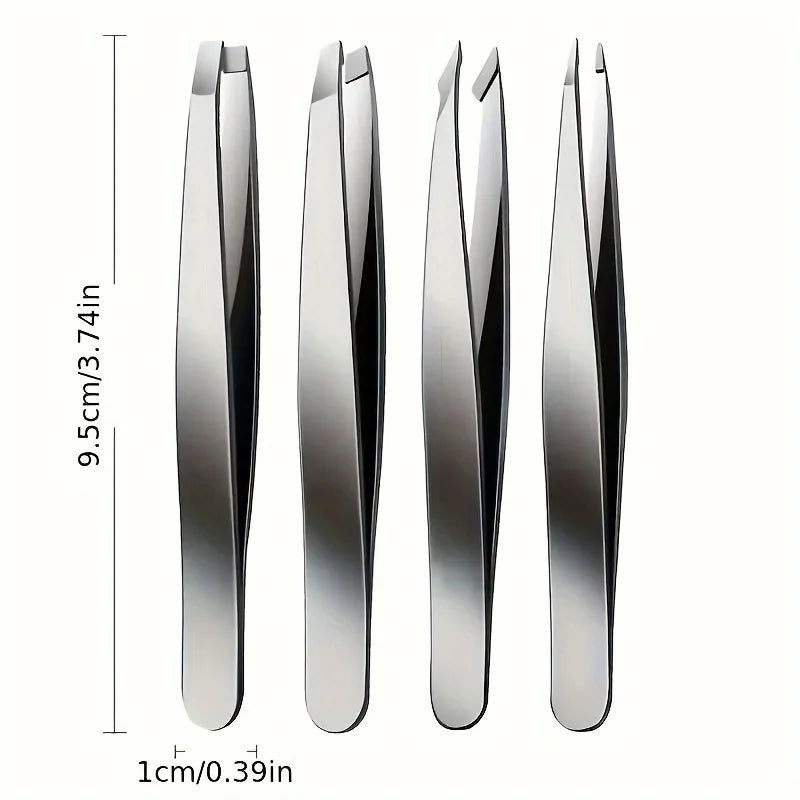 Set Pinces à Sourcils Professionnelles en Inox – 1 à 4 Pcs | Poils Incarnés, Sourcils & Soins Visage