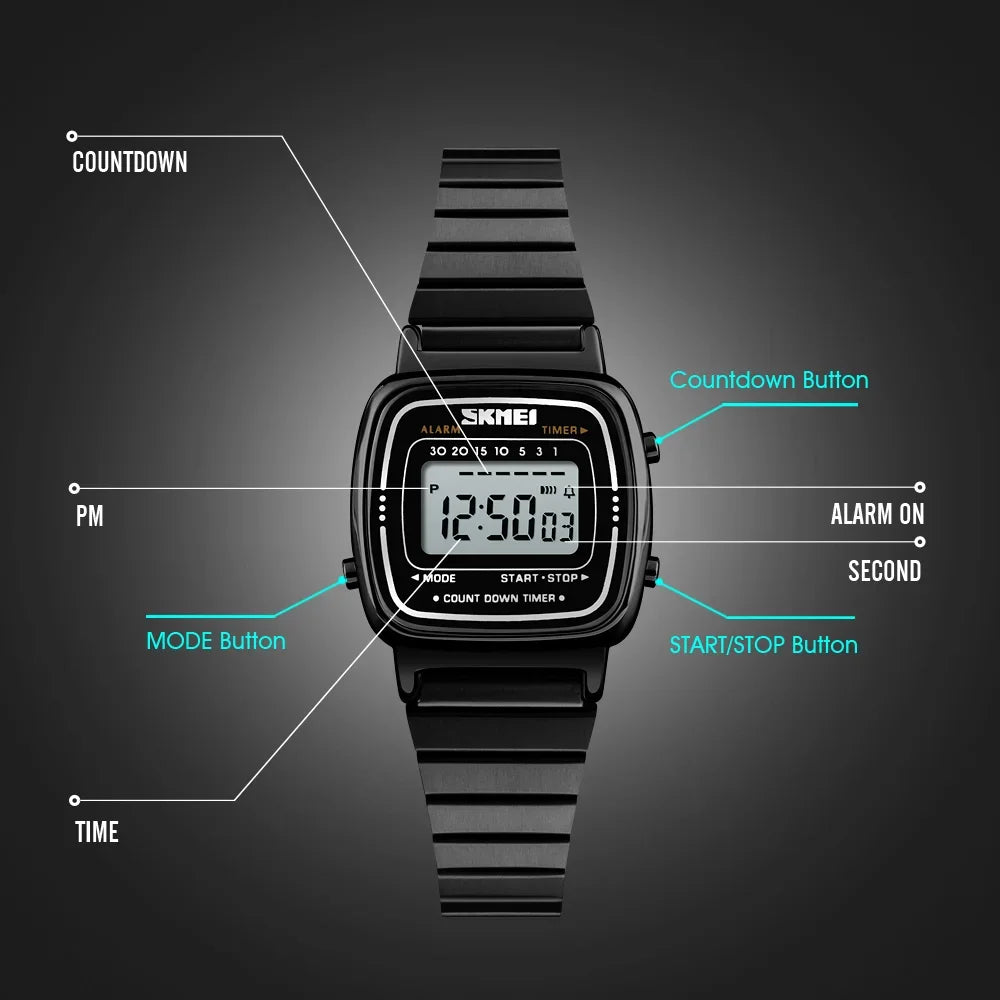 SKMEI Damen-Digitaluhr 1901 mit Chrono-Kalender kleinem Zifferblatt wasserdicht – Luxus Mode Trend