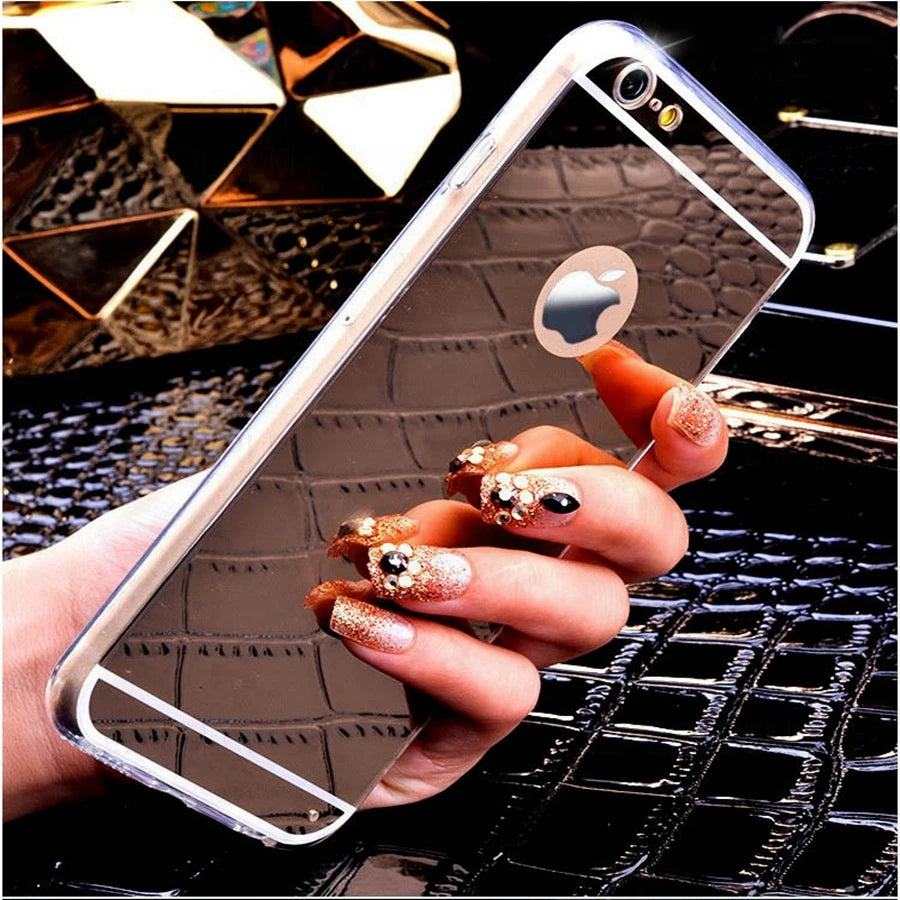Coque Silicone Miroir Maquillage Bling iPhone – Compatible 7 8 X XR XS 11 12 13 14 15 Pro Max | Protection TPU