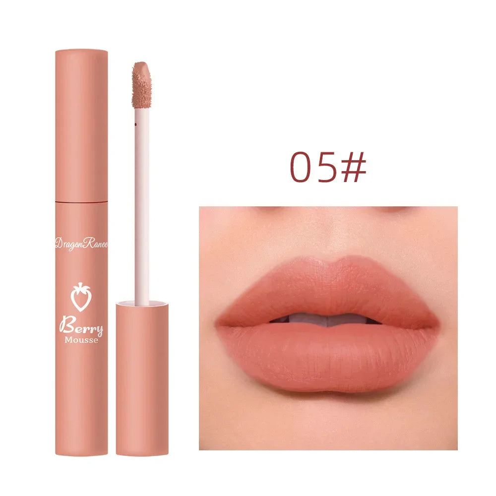 Gloss Lèvres Mat 12 Couleurs Berry Mousse – Glaçure Velours Waterproof Longue Tenue | Rouge à Lèvres Sexy Cosmétique