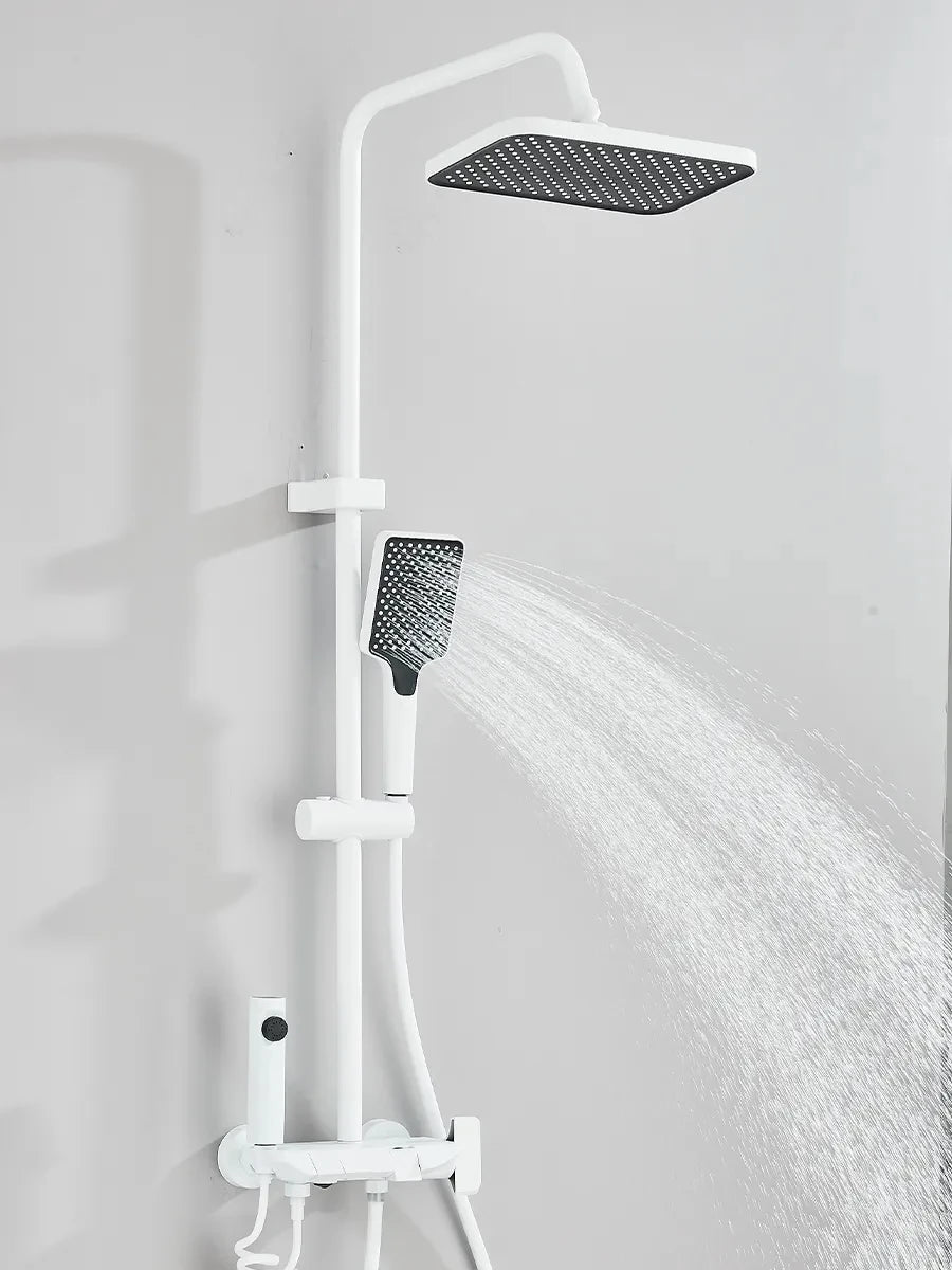 Ensemble Douche Blanc 4 Voies Style Piano – Pluie, Affichage Digital Optionnel & Bidet | Système Douche Complet